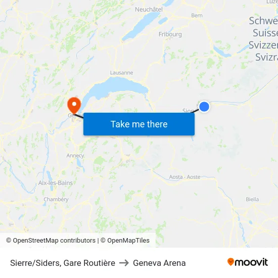 Sierre/Siders, Gare Routière to Geneva Arena map