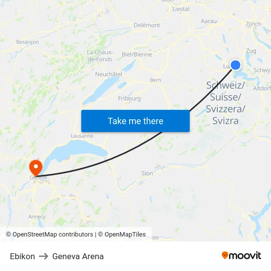 Ebikon to Geneva Arena map