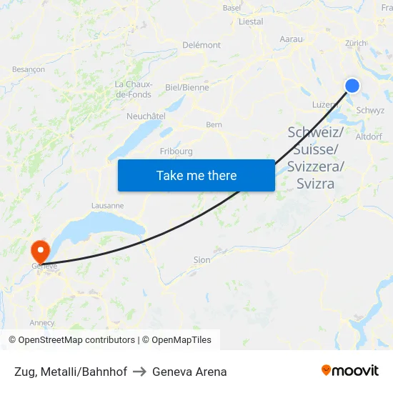 Zug, Metalli/Bahnhof to Geneva Arena map