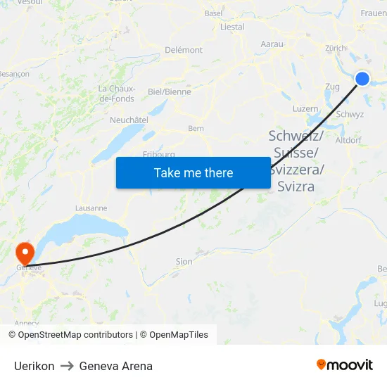 Uerikon to Geneva Arena map