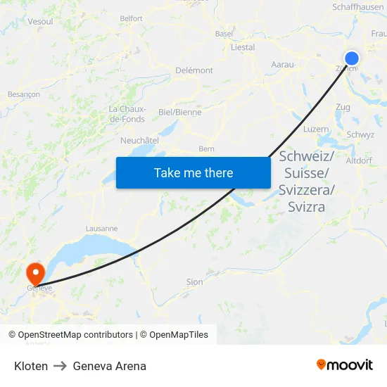 Kloten to Geneva Arena map