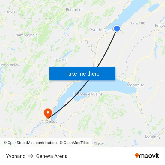 Yvonand to Geneva Arena map