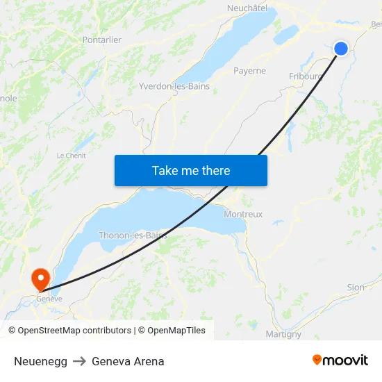 Neuenegg to Geneva Arena map