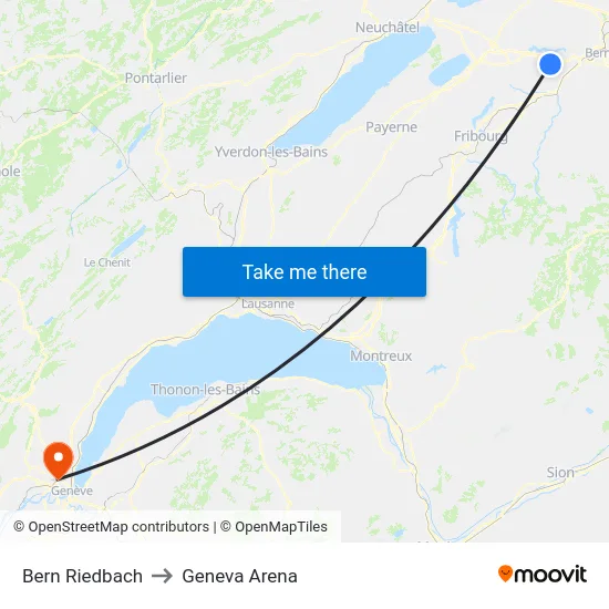 Bern Riedbach to Geneva Arena map