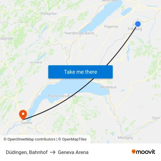 Düdingen, Bahnhof to Geneva Arena map