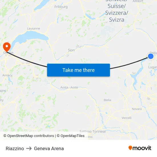 Riazzino to Geneva Arena map