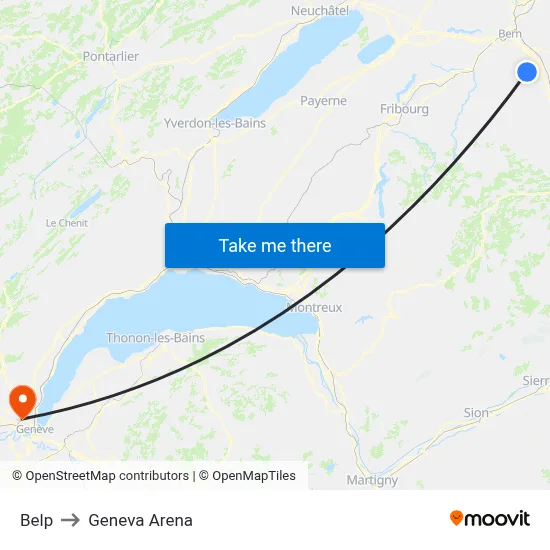 Belp to Geneva Arena map