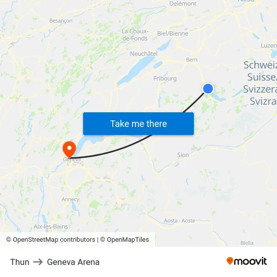 Thun to Geneva Arena map