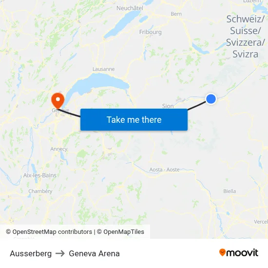 Ausserberg to Geneva Arena map