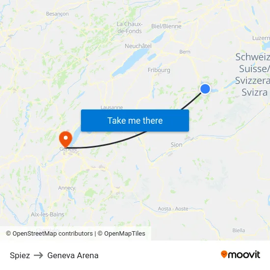 Spiez to Geneva Arena map