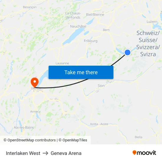 Interlaken West to Geneva Arena map
