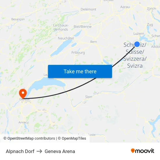 Alpnach Dorf to Geneva Arena map