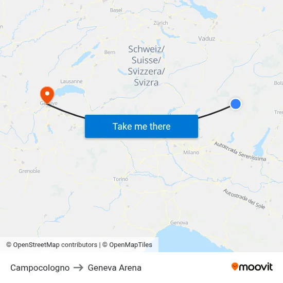 Campocologno to Geneva Arena map