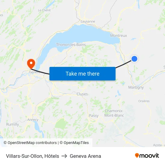 Villars-Sur-Ollon, Tennis to Geneva Arena map