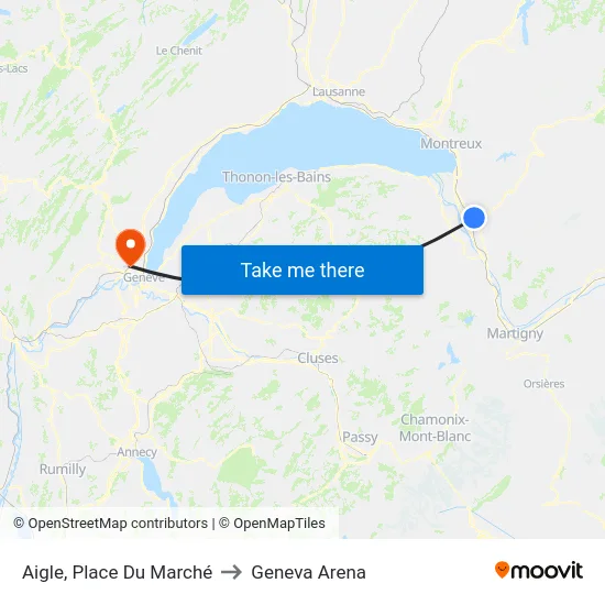 Aigle, Place Du Marché to Geneva Arena map
