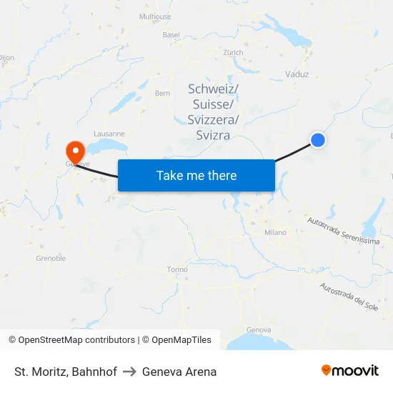 St. Moritz, Bahnhof to Geneva Arena map