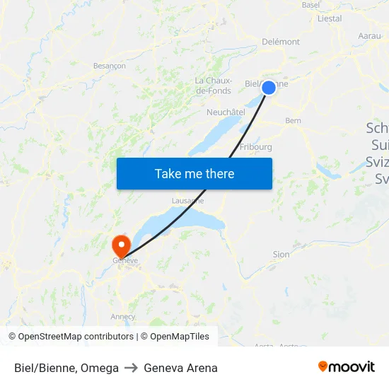 Biel/Bienne, Omega to Geneva Arena map