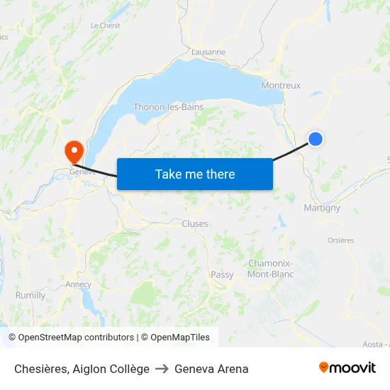 Chesières, Aiglon Collège to Geneva Arena map