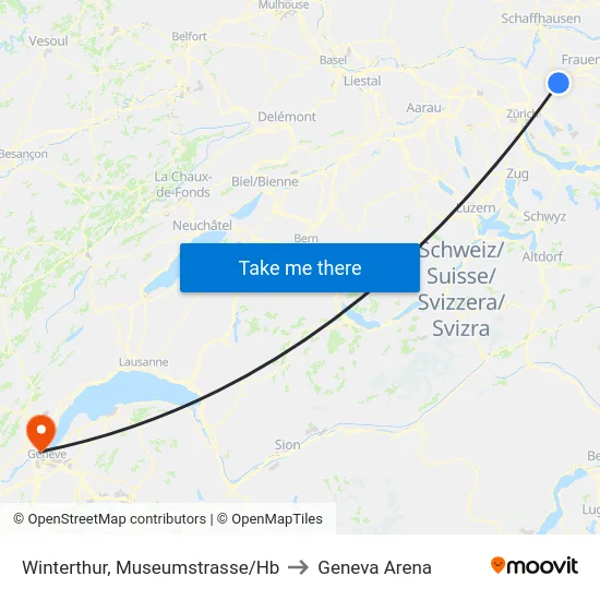 Winterthur, Museumstrasse/Hb to Geneva Arena map