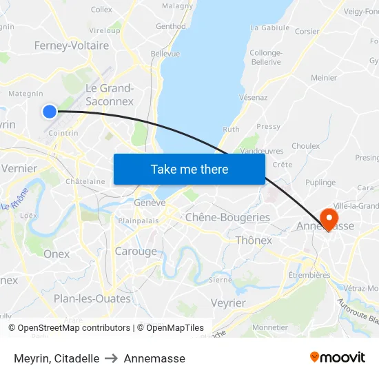 Meyrin, Citadelle to Annemasse map