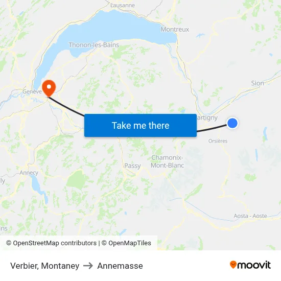 Verbier, Montaney to Annemasse map