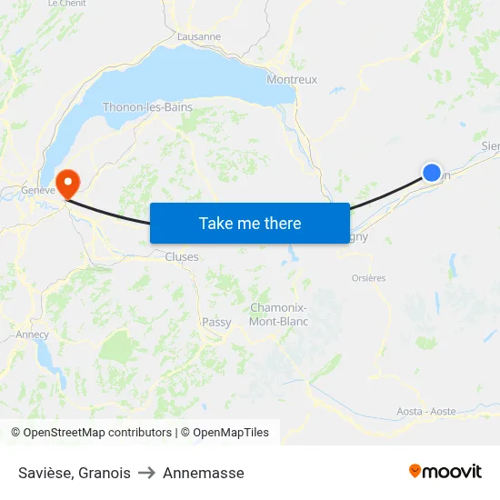 Savièse, Granois to Annemasse map
