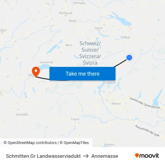 Schmitten Gr Landwasserviadukt to Annemasse map