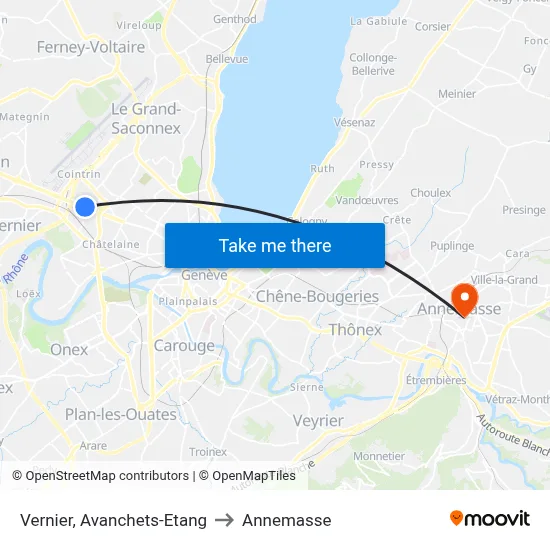 Vernier, Avanchets-Etang to Annemasse map