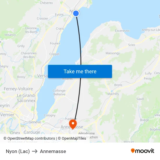 Nyon (Lac) to Annemasse map