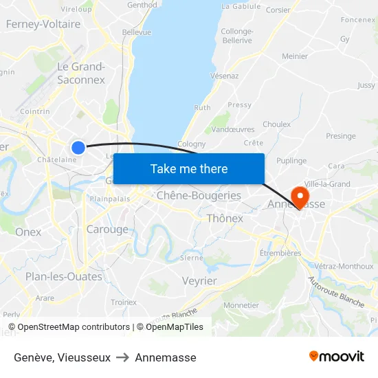 Genève, Vieusseux to Annemasse map
