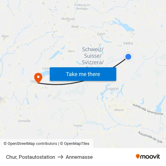Chur, Postautostation to Annemasse map