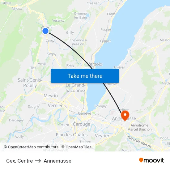 Gex, Centre to Annemasse map