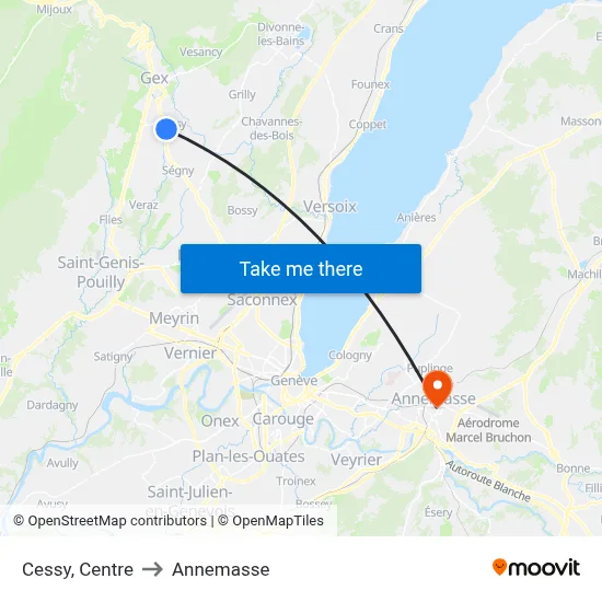 Cessy, Centre to Annemasse map