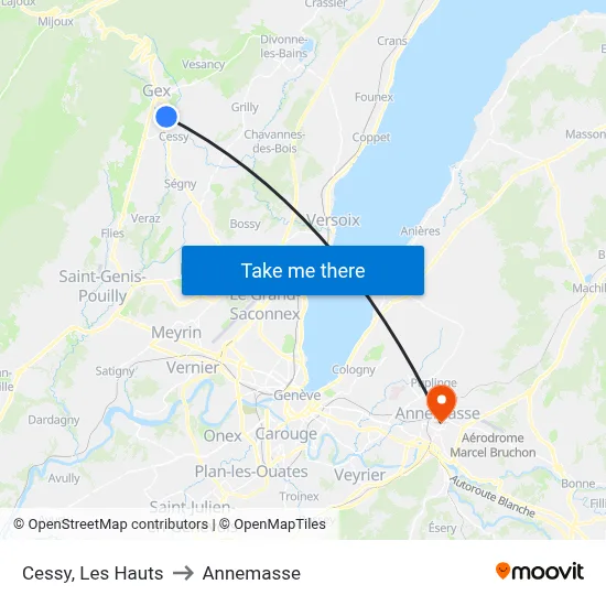 Cessy, Les Hauts to Annemasse map