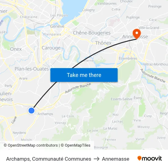 Archamps, Communauté Communes to Annemasse map