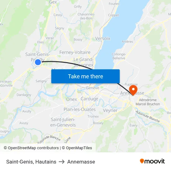 Saint-Genis, Hautains to Annemasse map