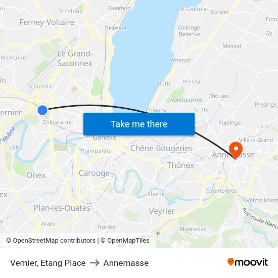 Vernier, Etang Place to Annemasse map
