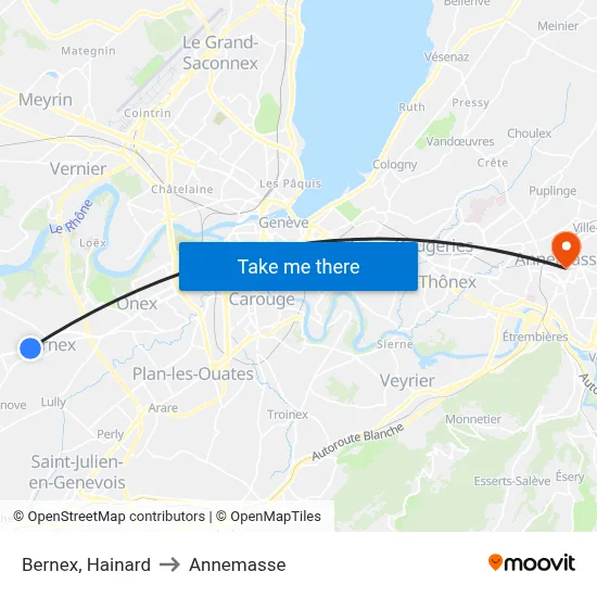 Bernex, Hainard to Annemasse map