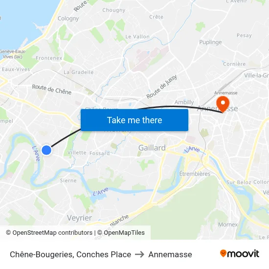 Chêne-Bougeries, Conches Place to Annemasse map