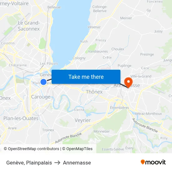 Genève, Plainpalais to Annemasse map