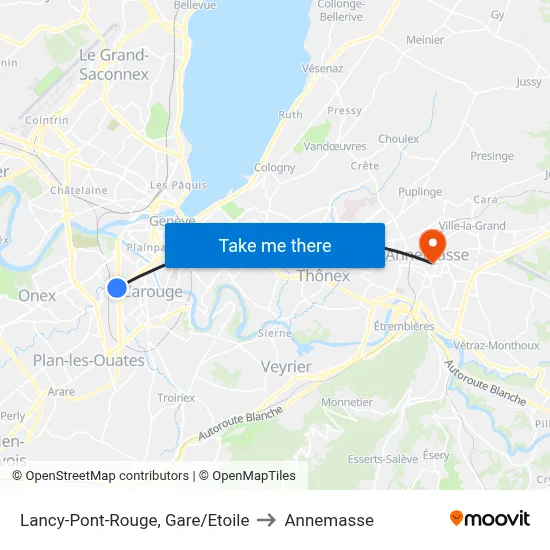 Lancy-Pont-Rouge, Gare/Etoile to Annemasse map