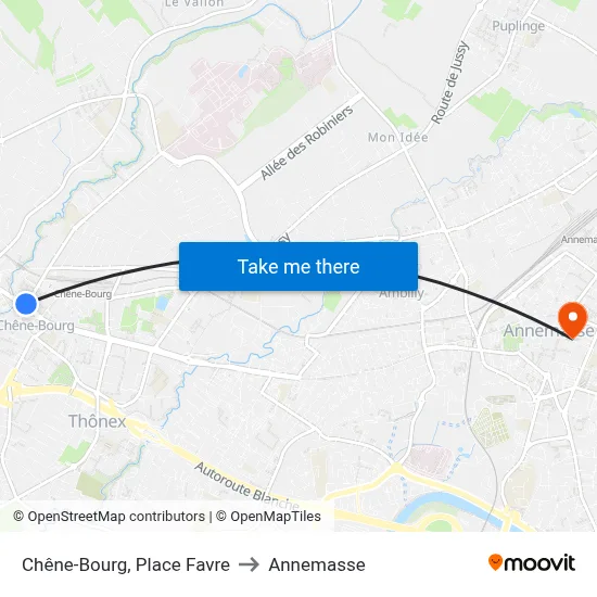 Chêne-Bourg, Place Favre to Annemasse map