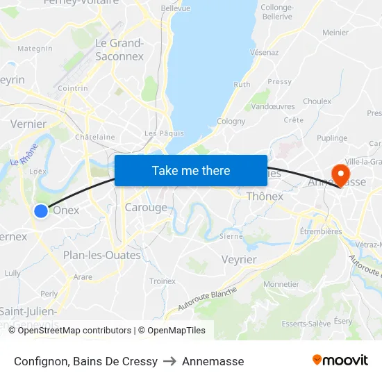 Confignon, Bains De Cressy to Annemasse map