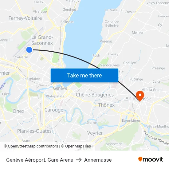Genève-Aéroport, Gare-Arena to Annemasse map