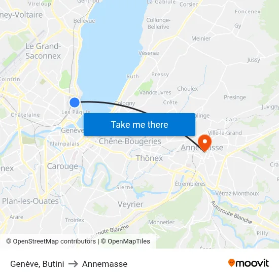 Genève, Butini to Annemasse map