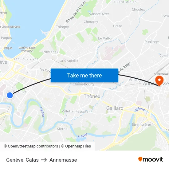 Genève, Calas to Annemasse map
