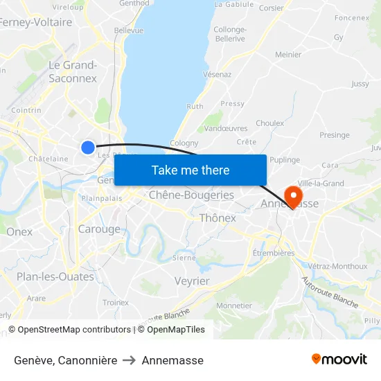 Genève, Canonnière to Annemasse map
