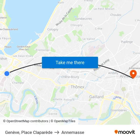 Genève, Place Claparède to Annemasse map