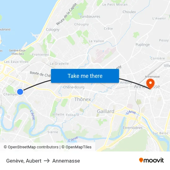 Genève, Aubert to Annemasse map