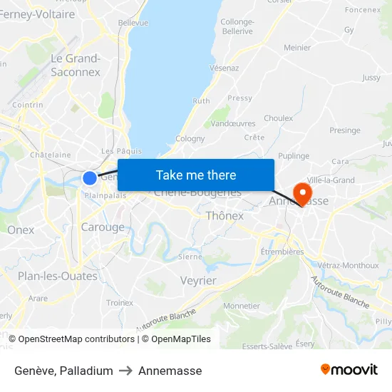 Genève, Palladium to Annemasse map
